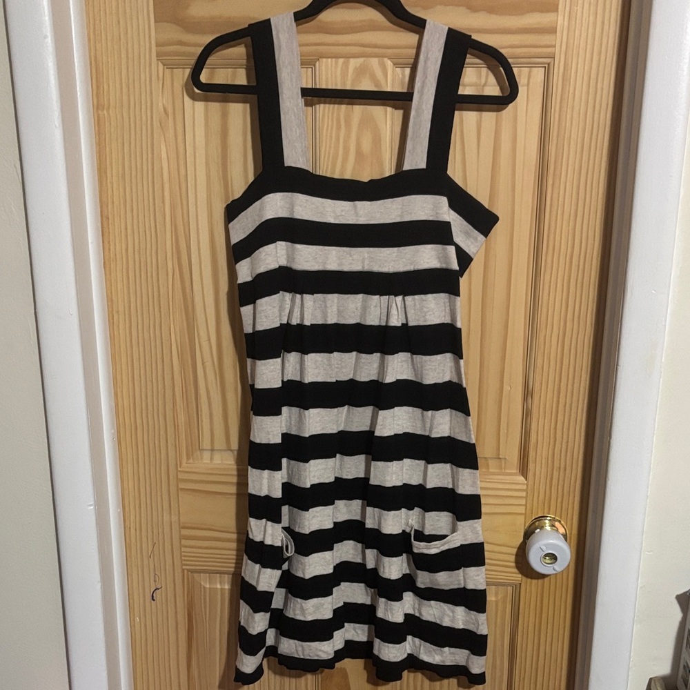 Topshop Black and Cream Striped Midi Dress
